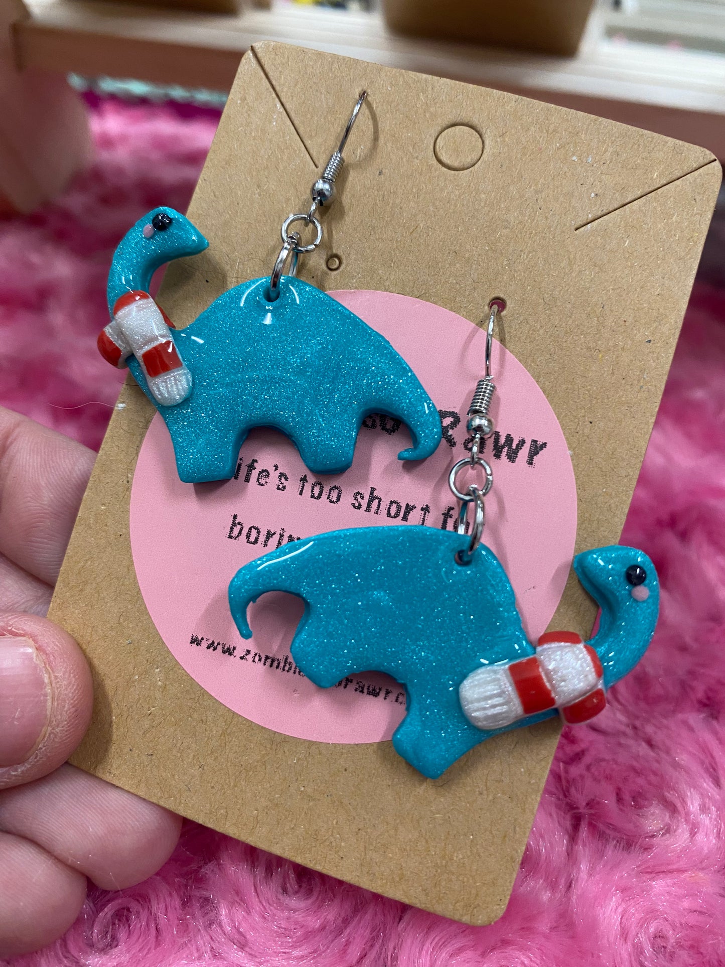 Kawaii Winter Dinosaur Polymer Clay Earrings
