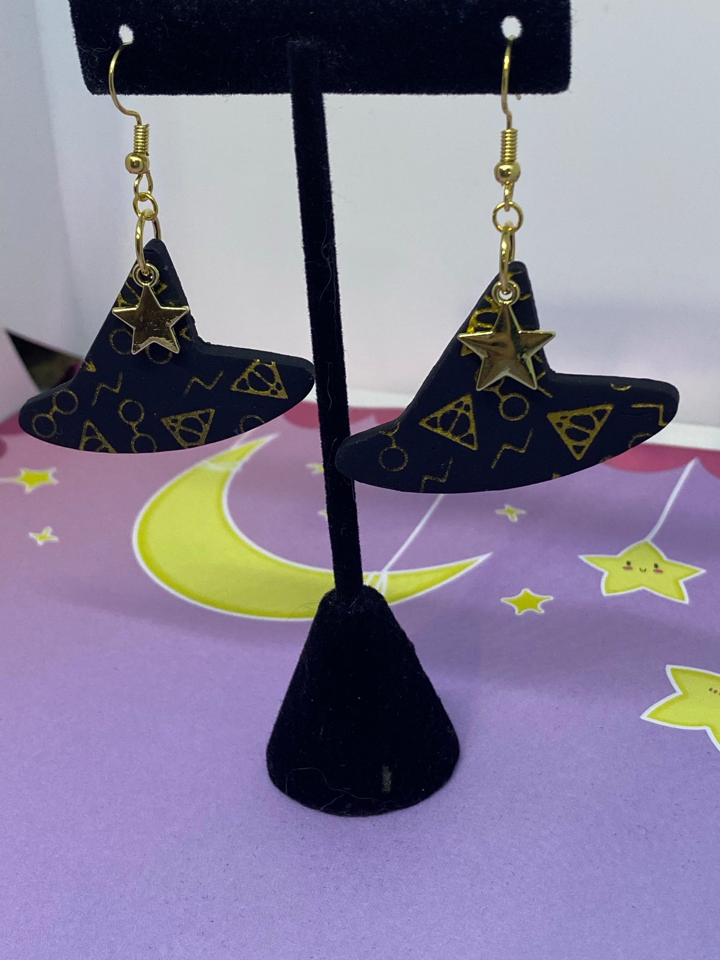 Golden HP Witch Hat Polymer Clay Earrings