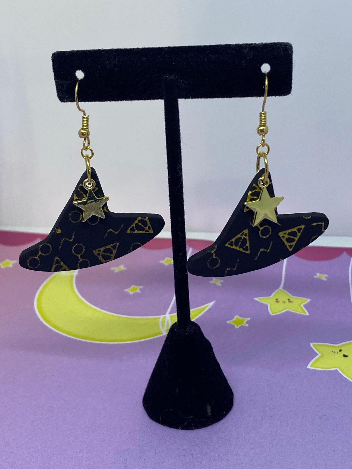Golden HP Witch Hat Polymer Clay Earrings