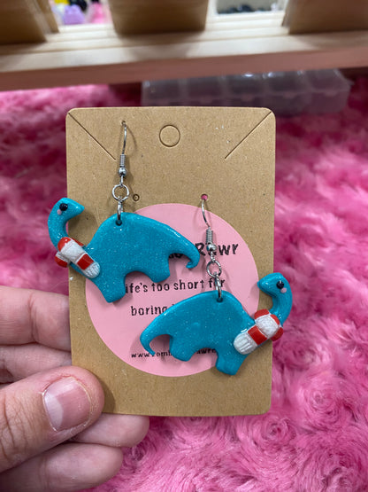 Kawaii Winter Dinosaur Polymer Clay Earrings