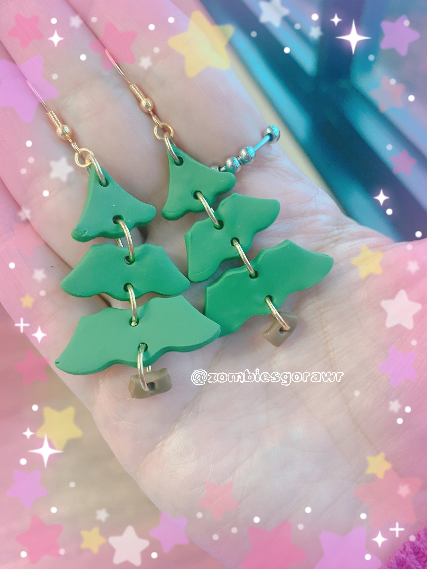 Dangly Christmas Tree Polymer Clay Earrings