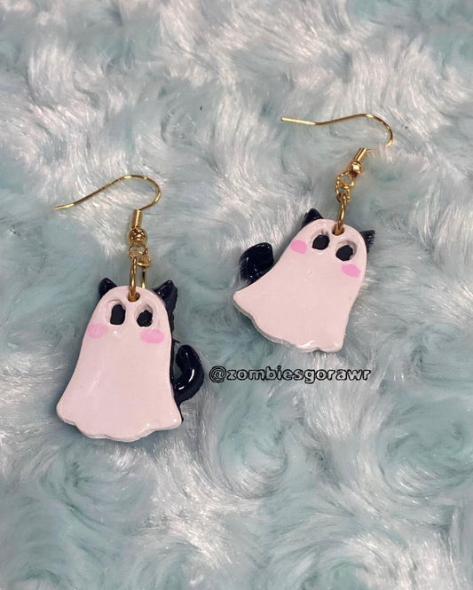 Kawaii Ghost Cat Polymer Clay Earrings