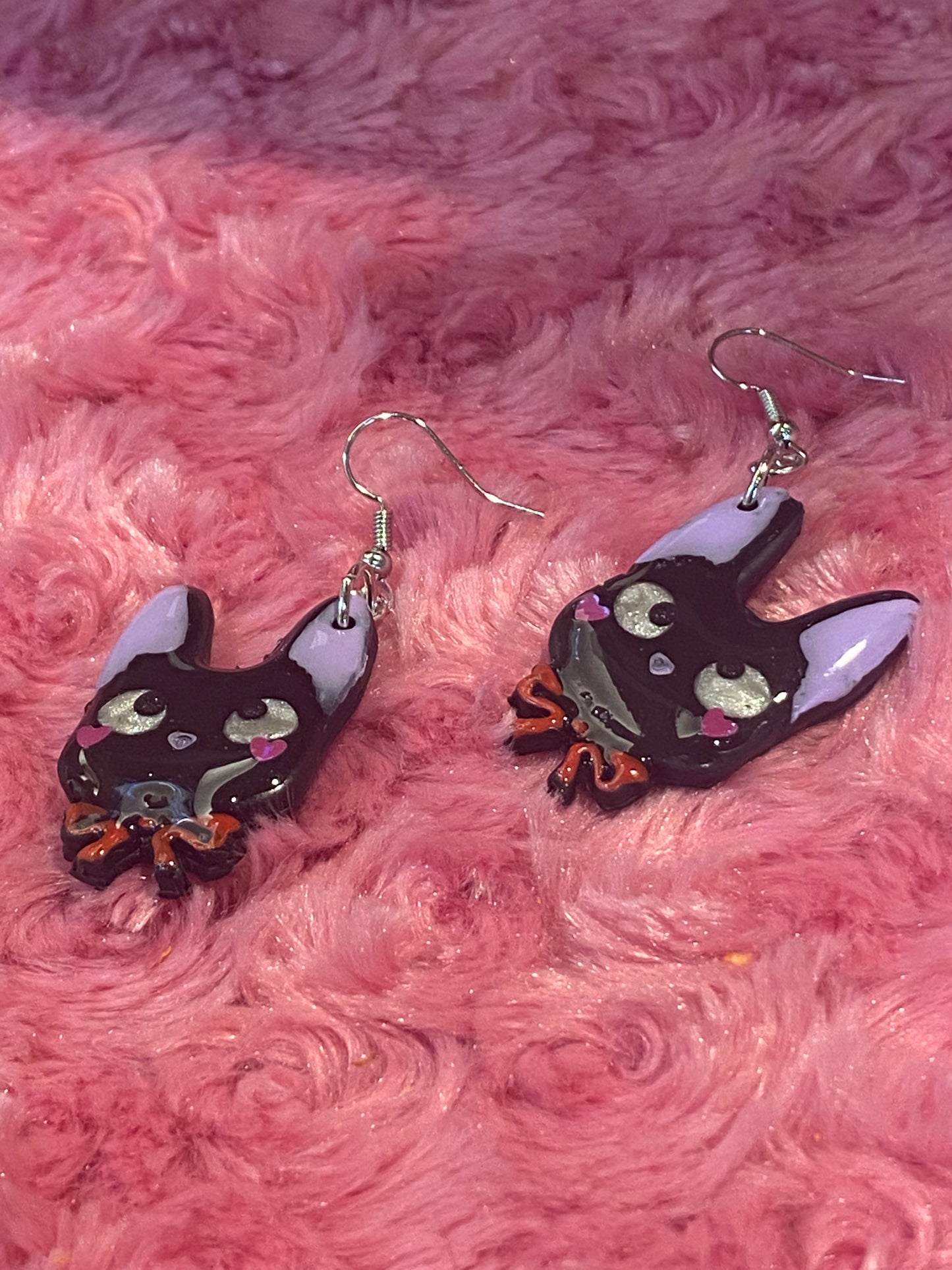 Black Cat Head Polymer Clay Earrings