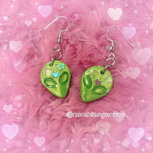 Small Alien Polymer Clay Earrings